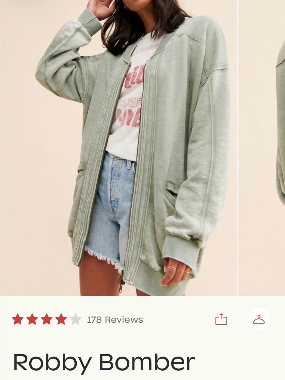 We The Free Washed Oversized Sage Green Bomber Jacket - Picture 4 of 4